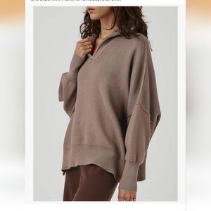 Oversized Half-Zip Knit Sweater in Taupe XL